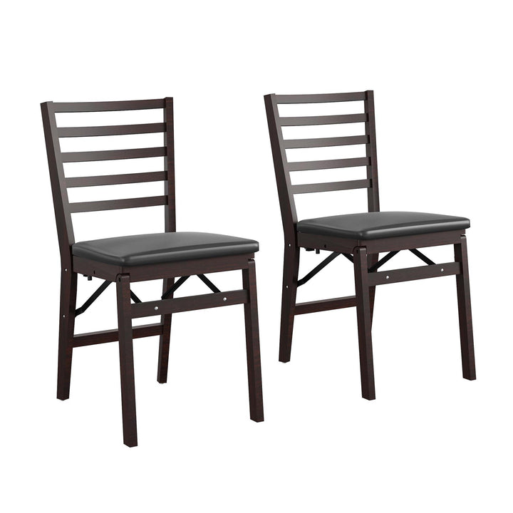 Contoured Back Wood Folding Chair with Vinyl Padded Seat, Set of 2 - Mahogany