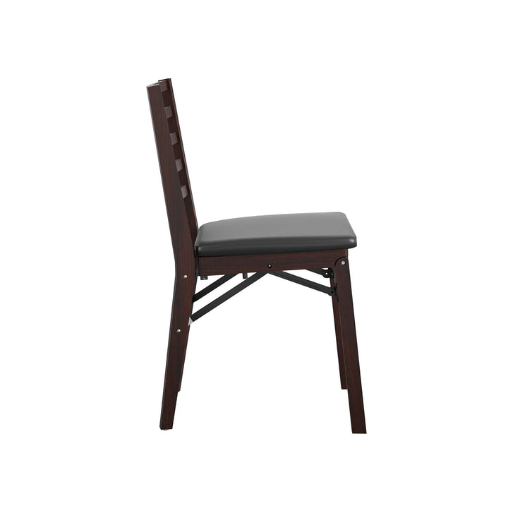 Contoured Back Wood Folding Chair with Vinyl Padded Seat, Set of 2 - Mahogany