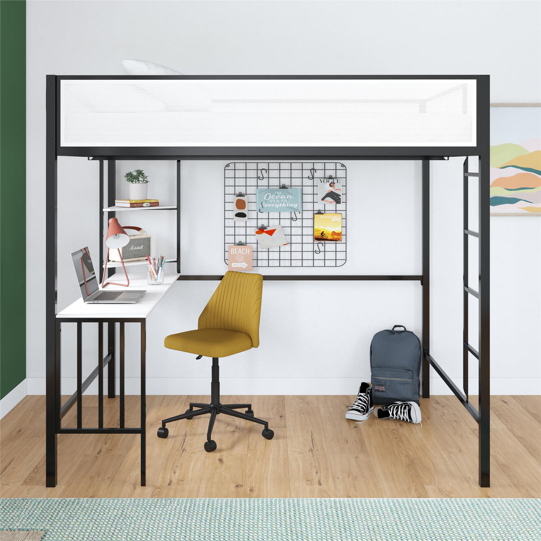 Axel Loft Bed with Desk & Shelves - Black - Full