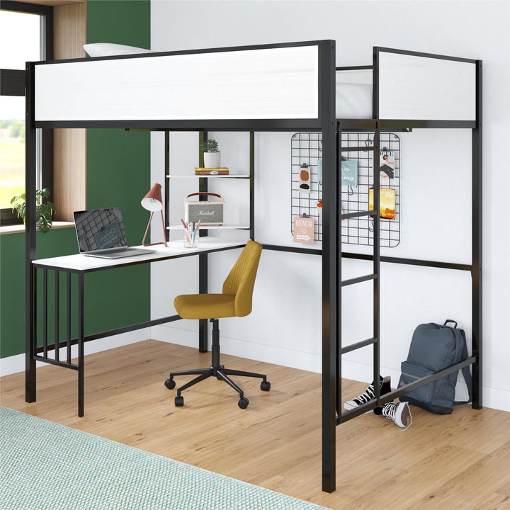 Axel Loft Bed with Desk & Shelves - Black - Full