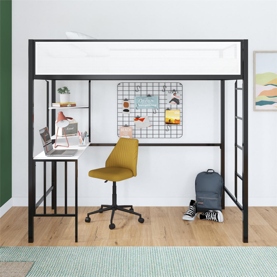 Axel Loft Bed with Desk & Shelves - Black - Twin