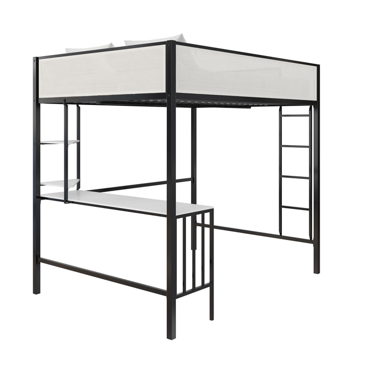 Axel Loft Bed with Desk & Shelves - Black - Full