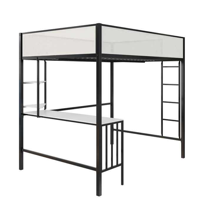 Axel Loft Bed with Desk & Shelves - Black - Full