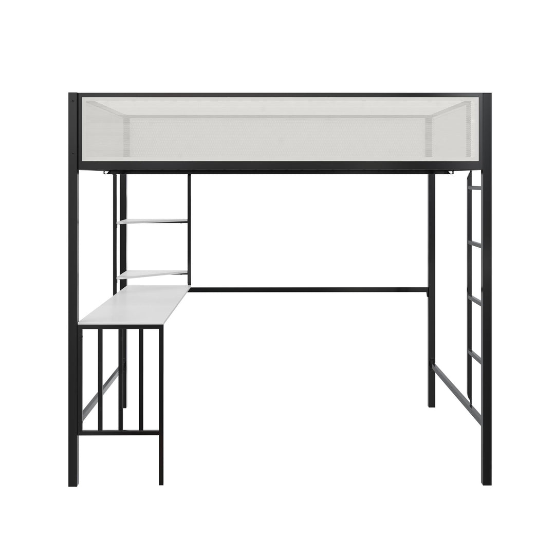 Axel Loft Bed with Desk & Shelves - Black - Full