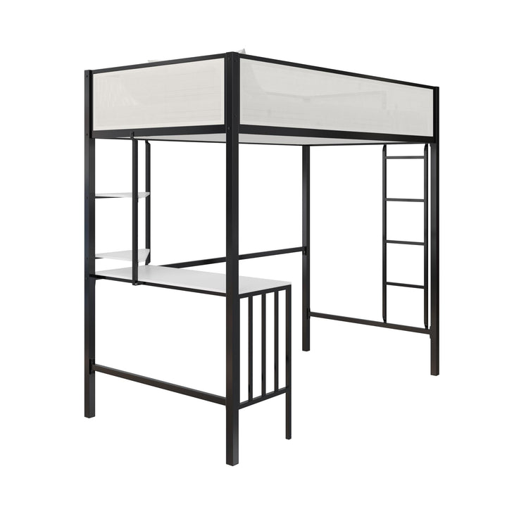 Axel Loft Bed with Desk & Shelves - Black - Twin