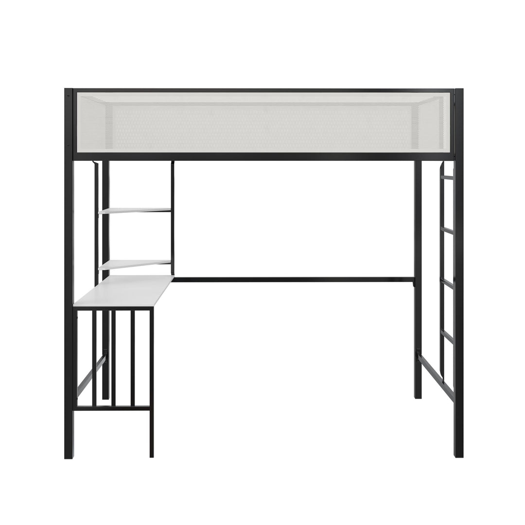 Axel Loft Bed with Desk & Shelves - Black - Twin