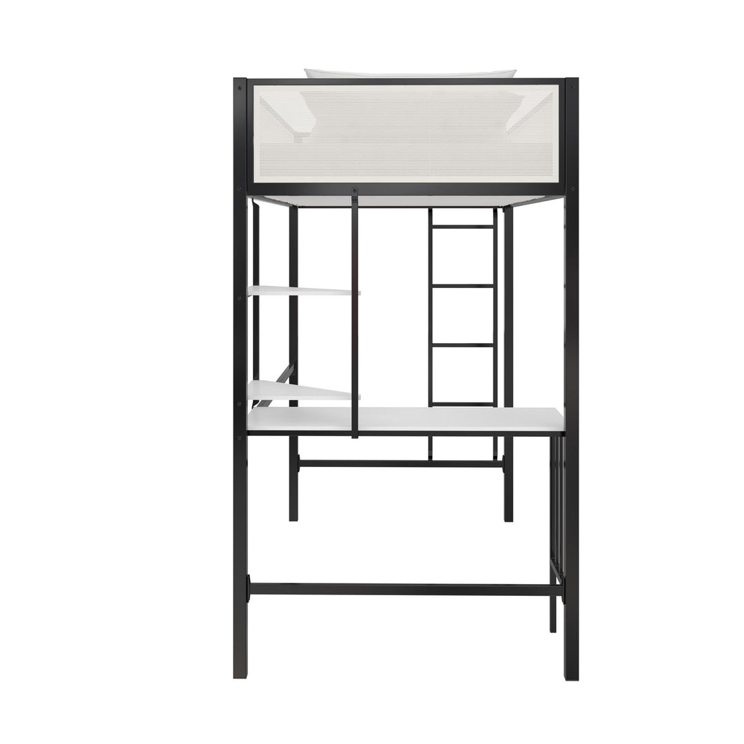 Axel Loft Bed with Desk & Shelves - Black - Twin