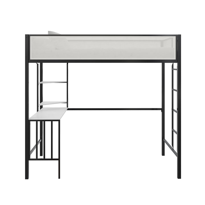 Axel Loft Bed with Desk & Shelves - Black - Twin