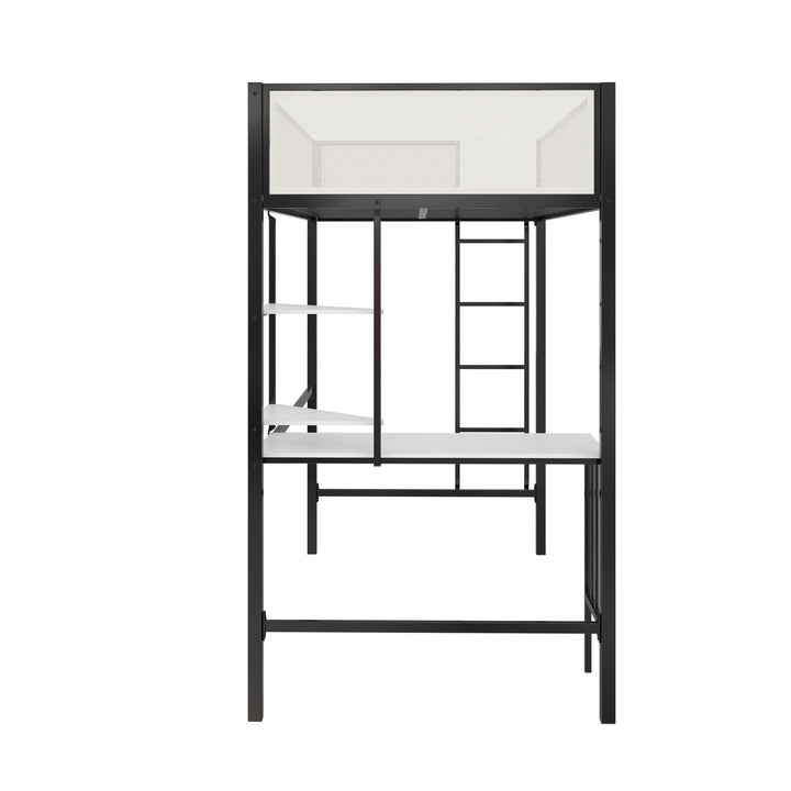 Axel Loft Bed with Desk & Shelves - Black - Twin