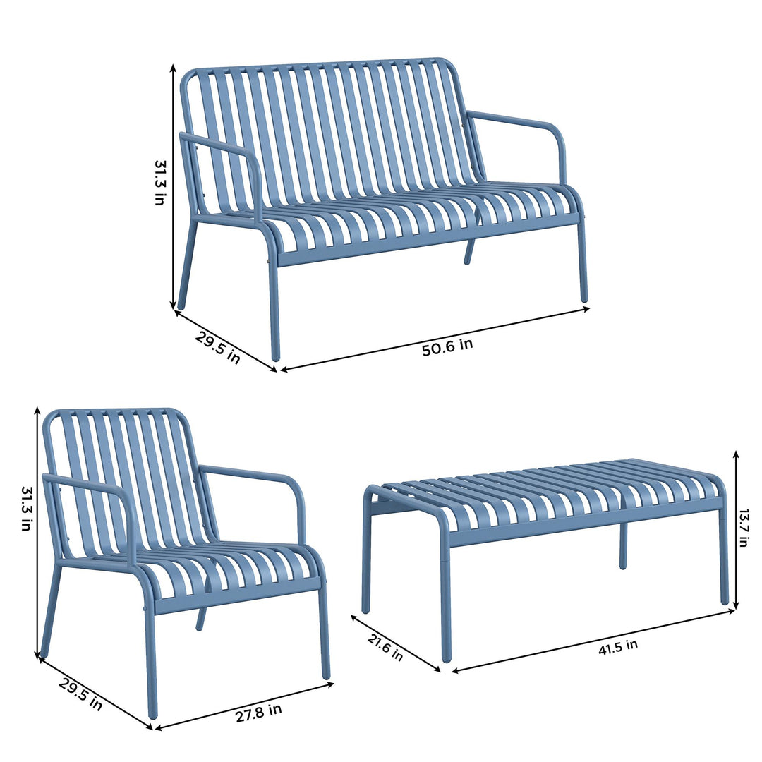 Poolside Gossip Ola 4 Piece All Steel Conversation Set - French Blue