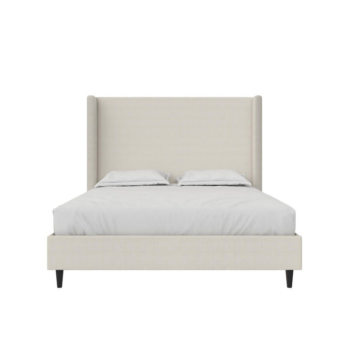 Eveline Upholstered Wingback Bed - Ivory Textured Canvas - Queen