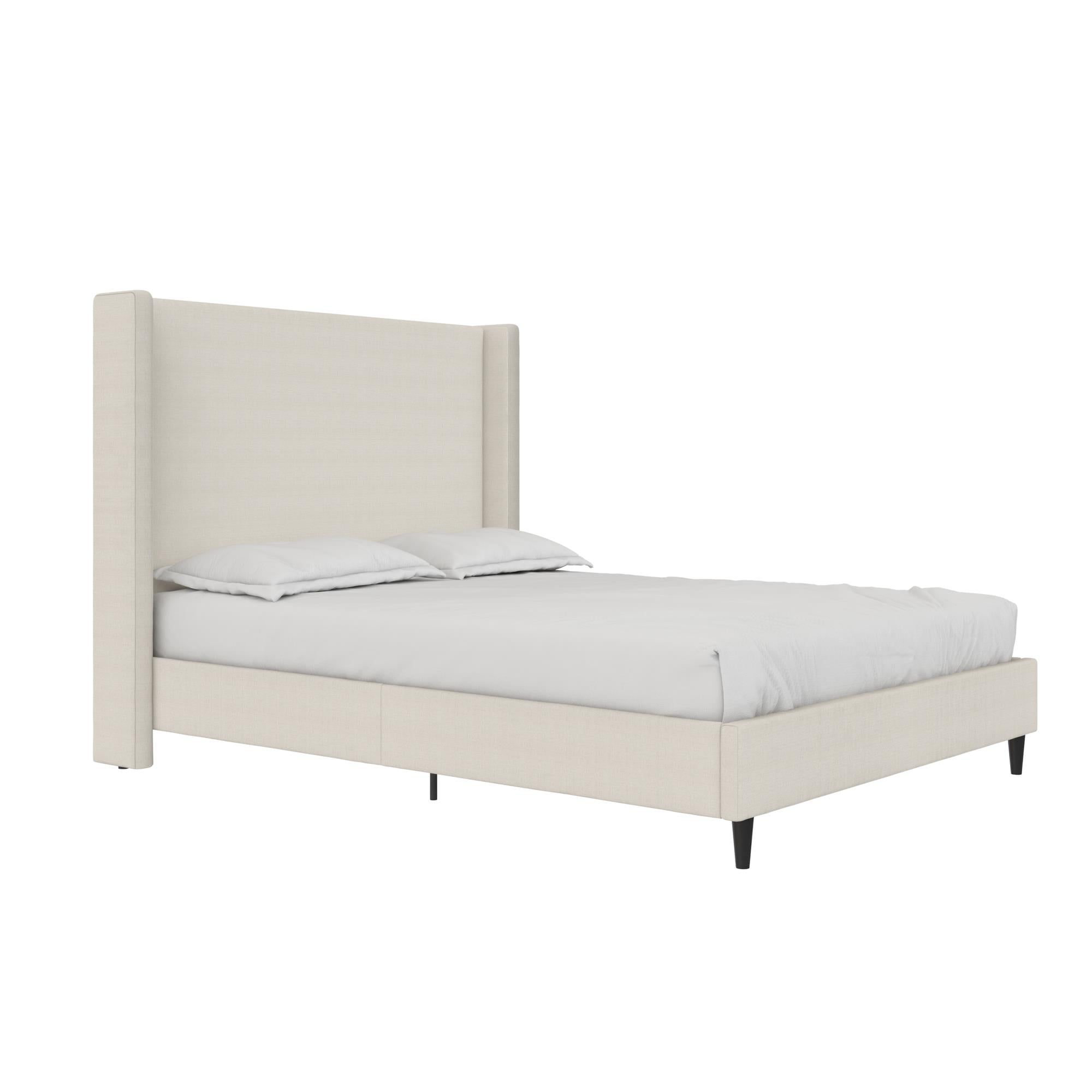 Tall wingback upholstered online bed