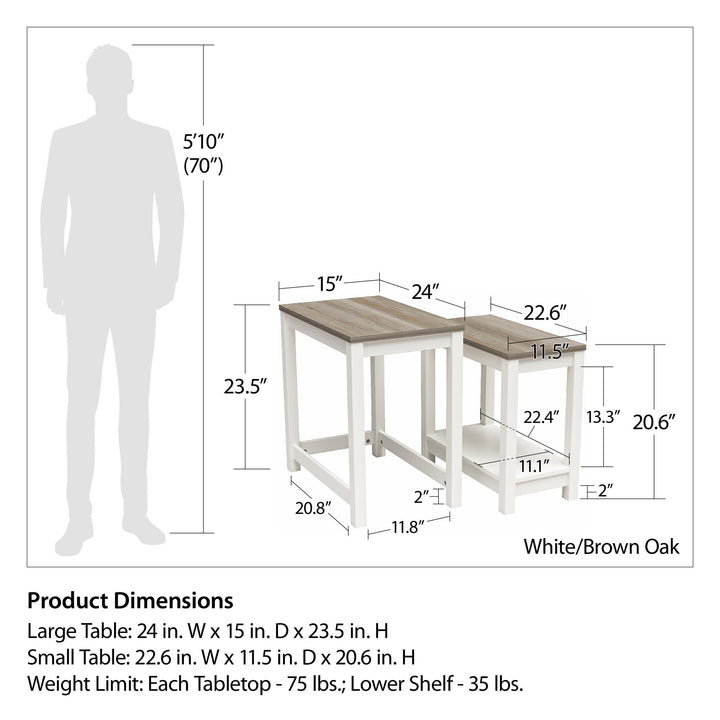 Chapel Hill Rustic Farmhouse Nesting Table 2-Piece Set - White