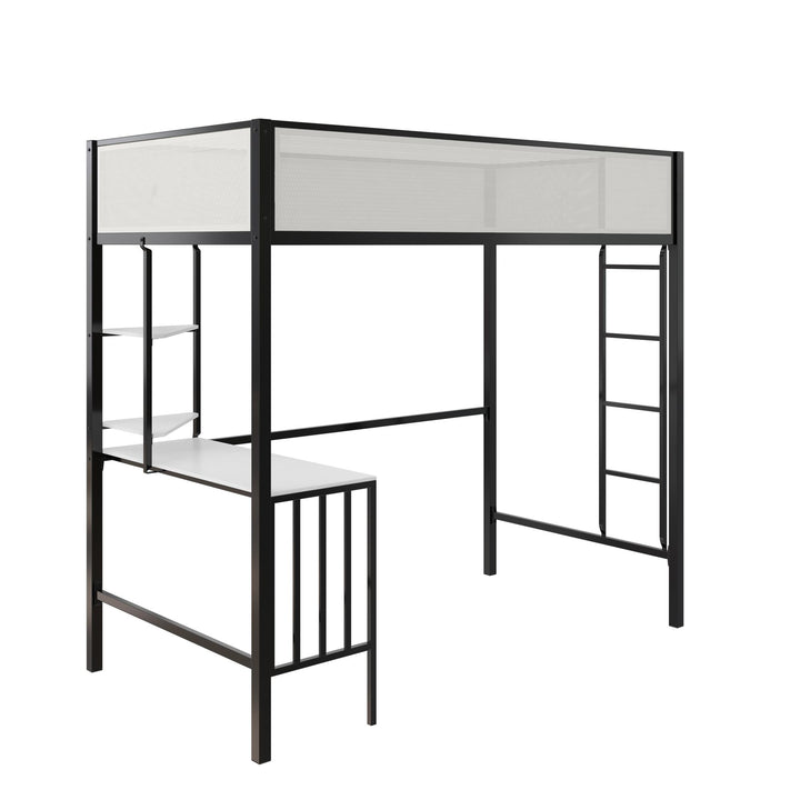 Axel Loft Bed with Desk & Shelves - Black - Twin