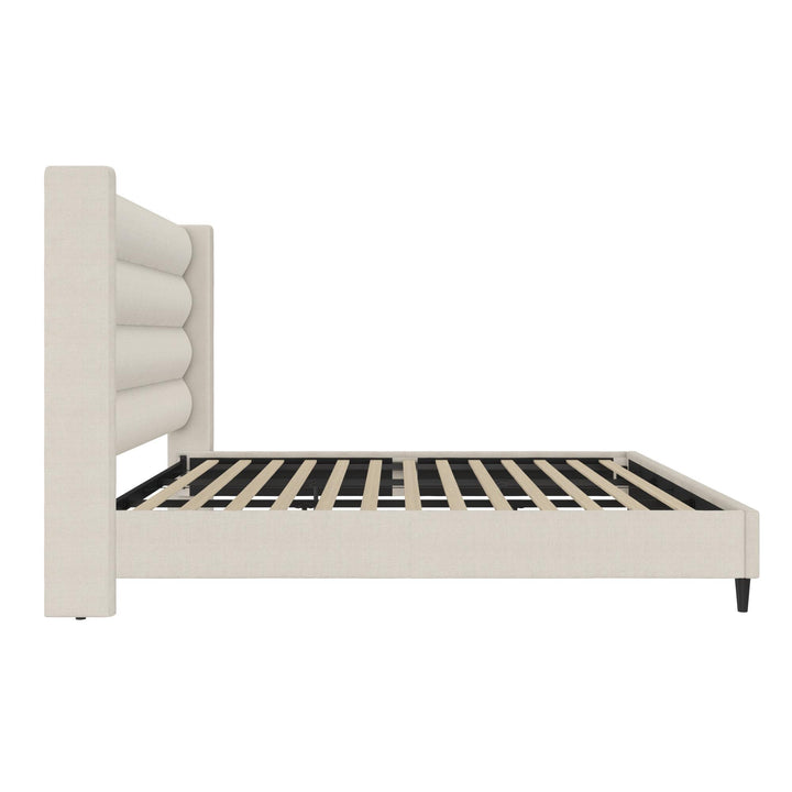 Louis Upholstered Wingback Bed with Textured Ivory Canvas - Ivory - King