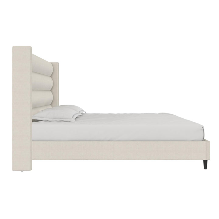 Louis Upholstered Wingback Bed with Textured Ivory Canvas - Ivory - King