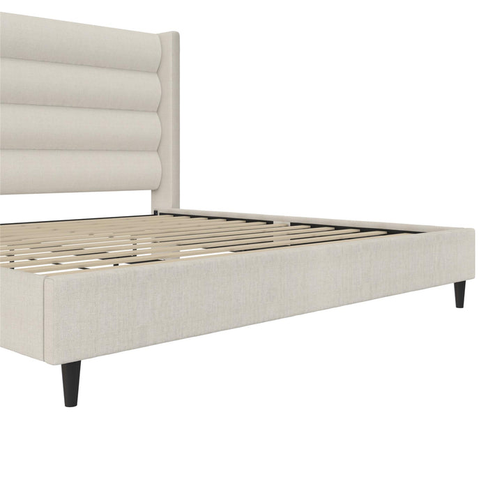 Louis Upholstered Wingback Bed with Textured Ivory Canvas - Ivory - King