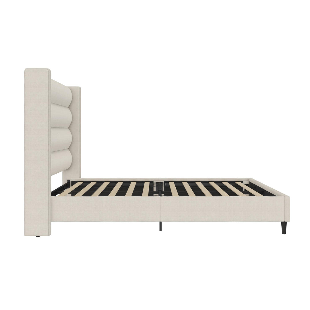 Louis Upholstered Wingback Bed with Textured Ivory Canvas - Ivory - Queen