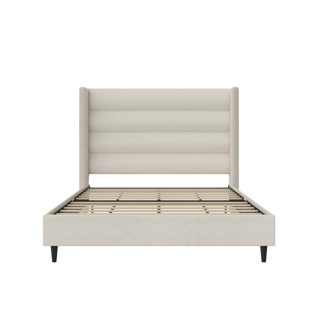 Louis Upholstered Wingback Bed with Textured Ivory Canvas - Ivory - Queen