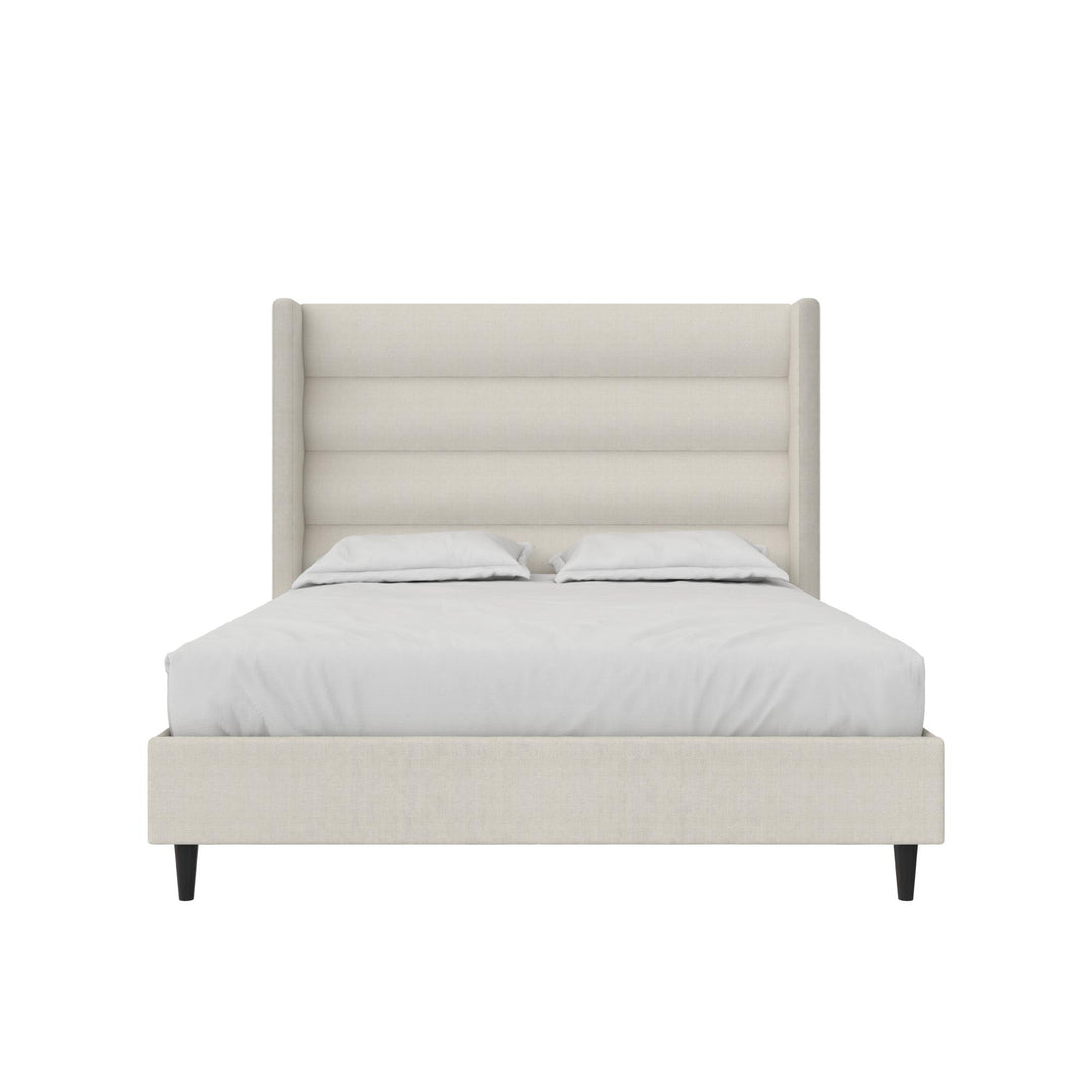 Louis Upholstered Wingback Bed with Textured Ivory Canvas - Ivory - Queen