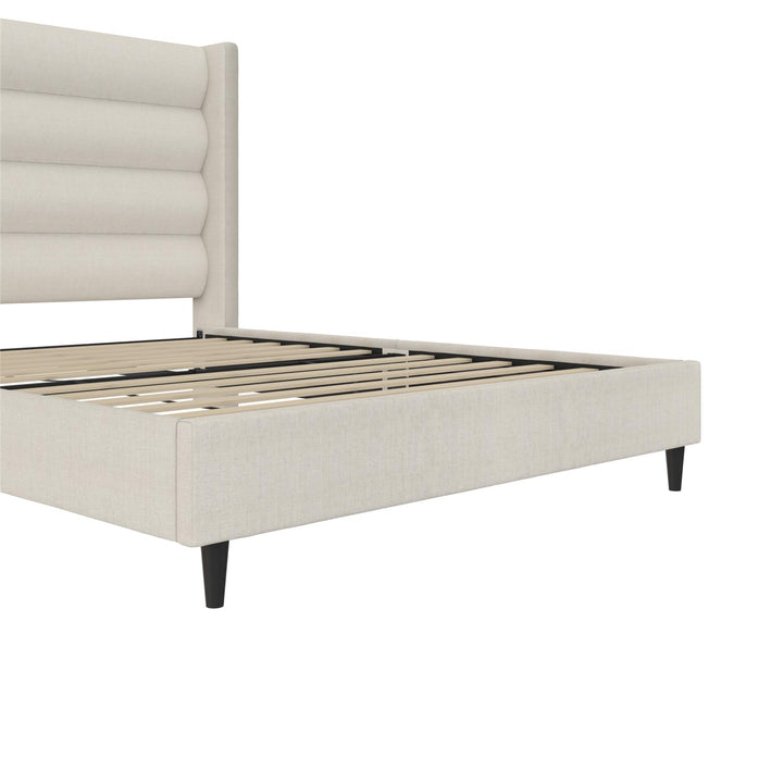 Louis Upholstered Wingback Bed with Textured Ivory Canvas - Ivory - Queen