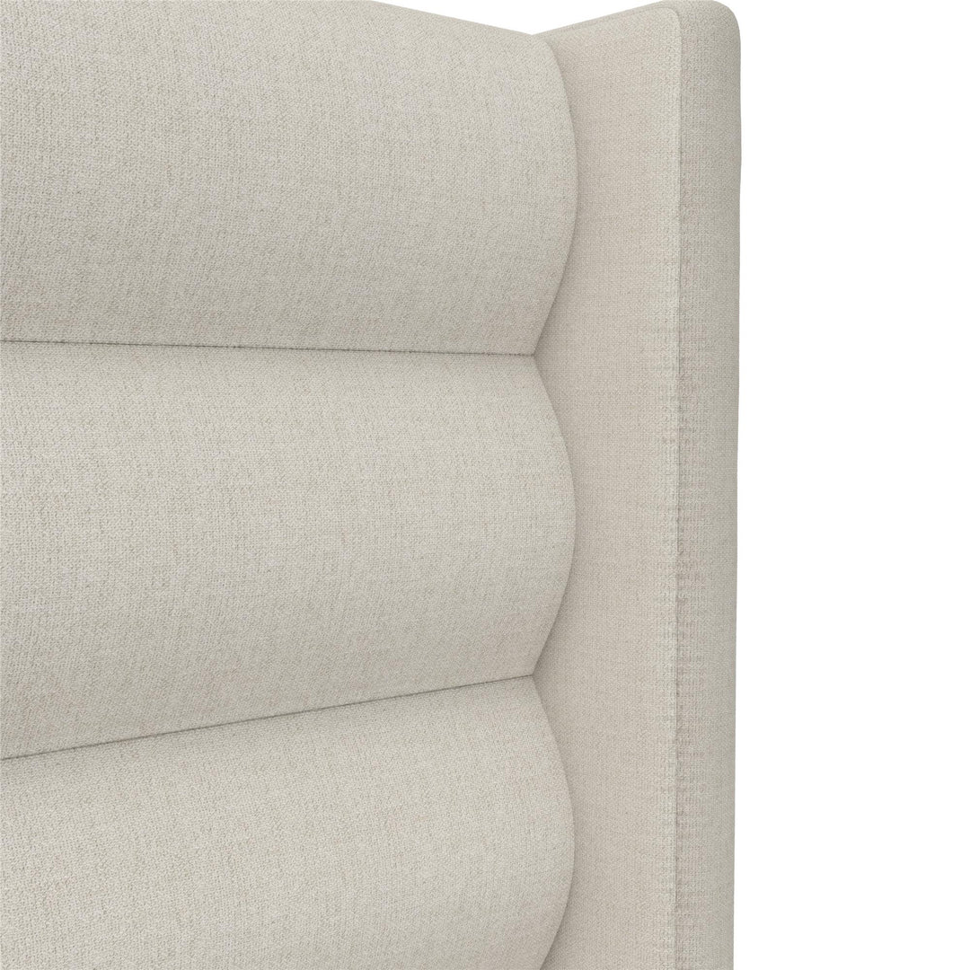 Louis Upholstered Wingback Bed with Textured Ivory Canvas - Ivory - Queen