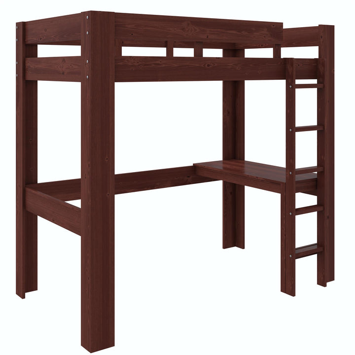 Davian Wood Loft Bed with Desk - Deep Walnut - Twin