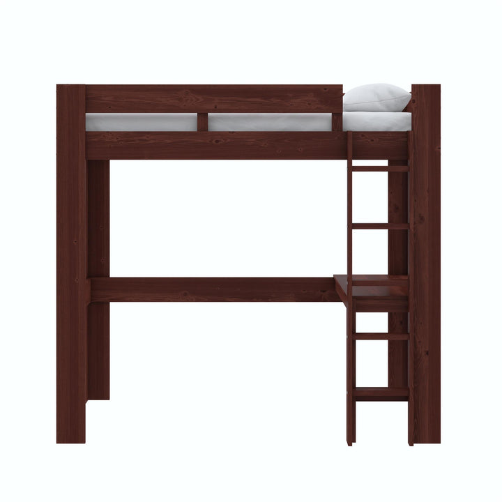 Davian Wood Loft Bed with Desk - Deep Walnut - Twin