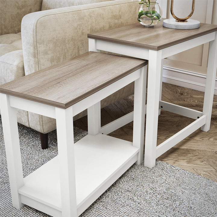 Chapel Hill Rustic Farmhouse Nesting Table 2-Piece Set - White