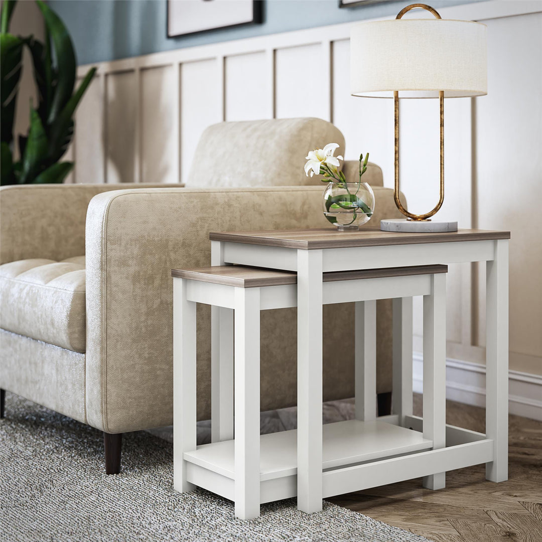 Chapel Hill Rustic Farmhouse Nesting Table 2-Piece Set - White