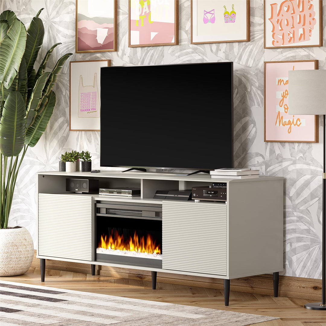 Daphne Fluted Contemporary Electric Fireplace TV Stand for TVs up to 70" - Taupe