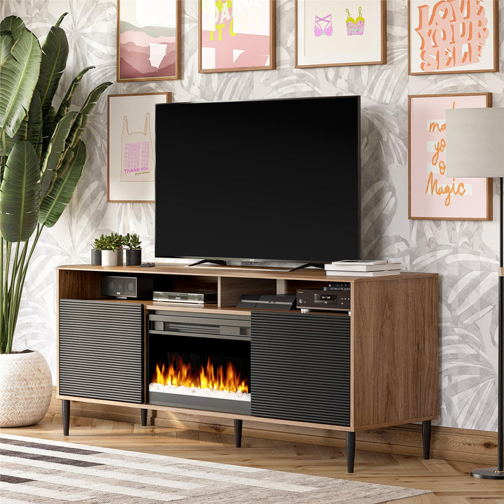 Daphne Fluted Contemporary Electric Fireplace TV Stand for TVs up to 70" - Danish Walnut