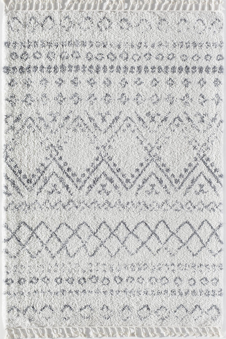 White rug with gray tribal accents -  White  -  5'0"x7'0"