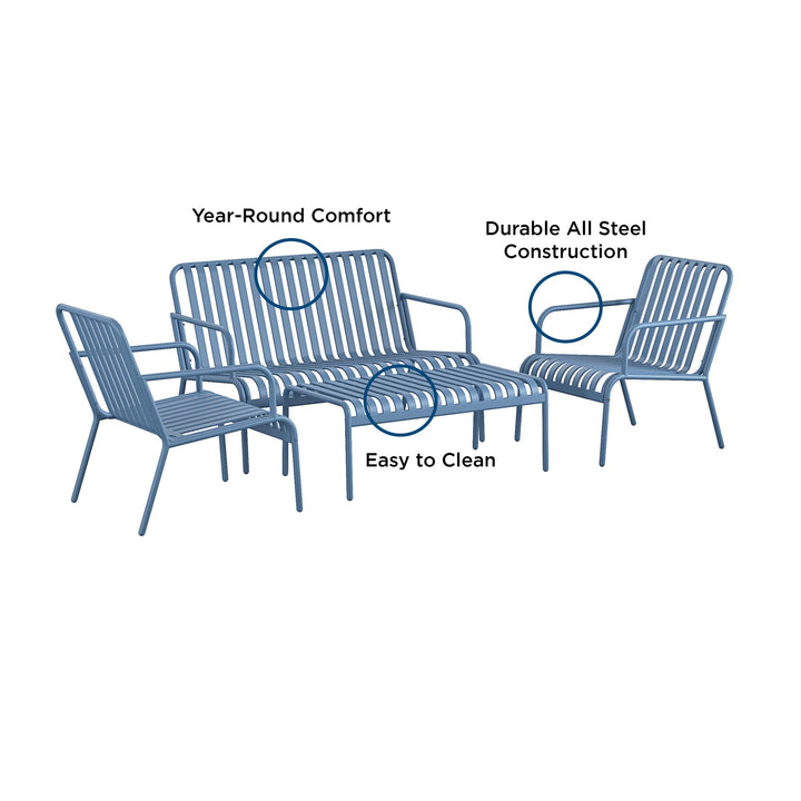 Poolside Gossip Ola 4 Piece All Steel Conversation Set - French Blue