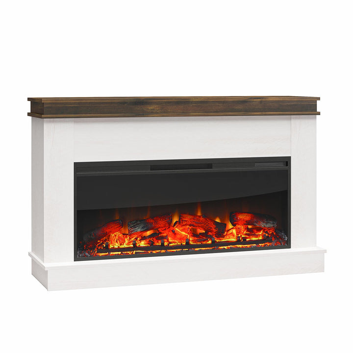 Mateo Wide Mantel with Linear Electric Fireplace and Remote for TVs up to 65" - Ivory Oak