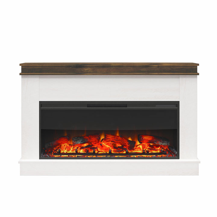 Mateo Wide Mantel with Linear Electric Fireplace and Remote for TVs up to 65" - Ivory Oak