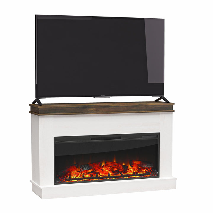 Mateo Wide Mantel with Linear Electric Fireplace and Remote for TVs up to 65" - Ivory Oak