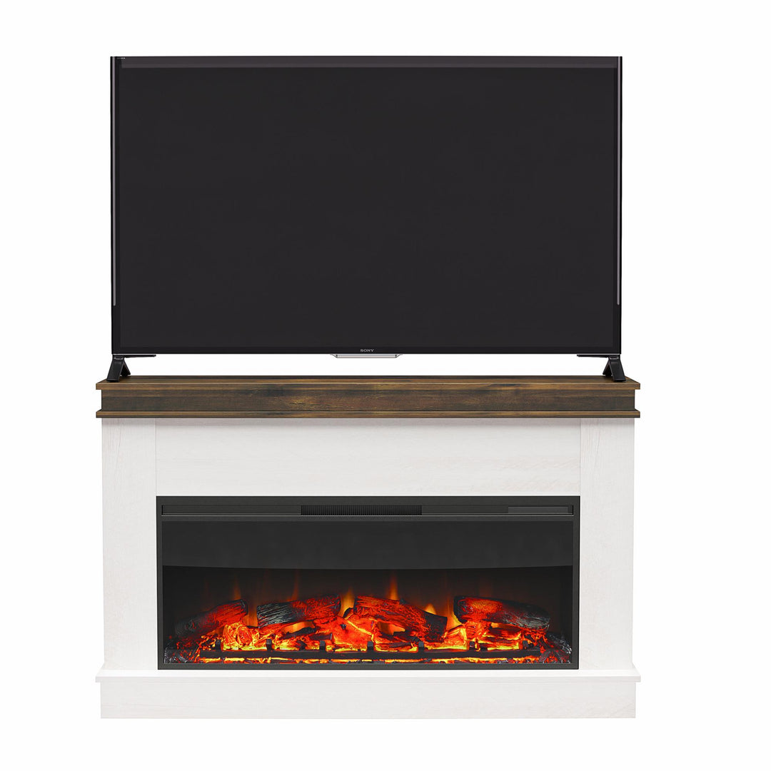 Mateo Wide Mantel with Linear Electric Fireplace and Remote for TVs up to 65" - Ivory Oak