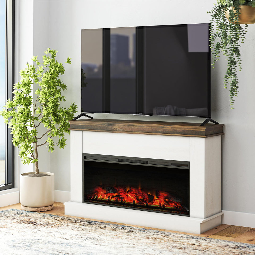 Mateo Wide Mantel with Linear Electric Fireplace and Remote for TVs up to 65" - Ivory Oak