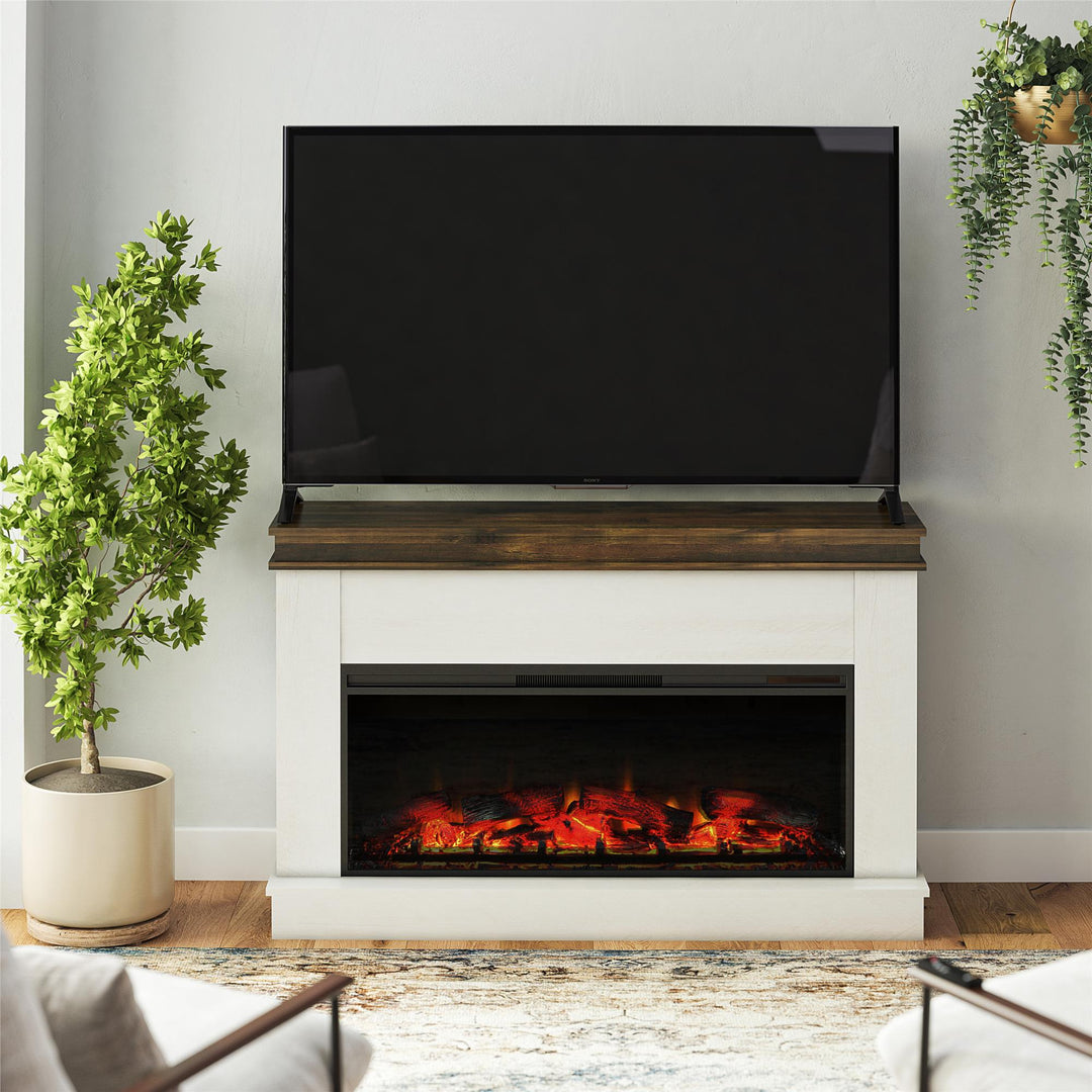 Mateo Wide Mantel with Linear Electric Fireplace and Remote for TVs up to 65" - Ivory Oak