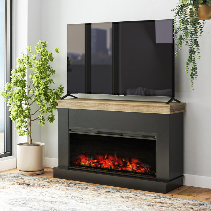 Mateo Wide Mantel with Linear Electric Fireplace and Remote for TVs up to 65" - Black