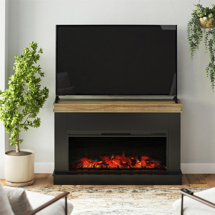 Mateo Wide Mantel with Linear Electric Fireplace and Remote for TVs up to 65" - Black