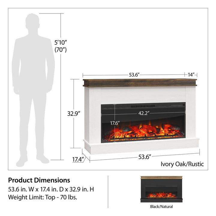 Mateo Wide Mantel with Linear Electric Fireplace and Remote for TVs up to 65" - Ivory Oak