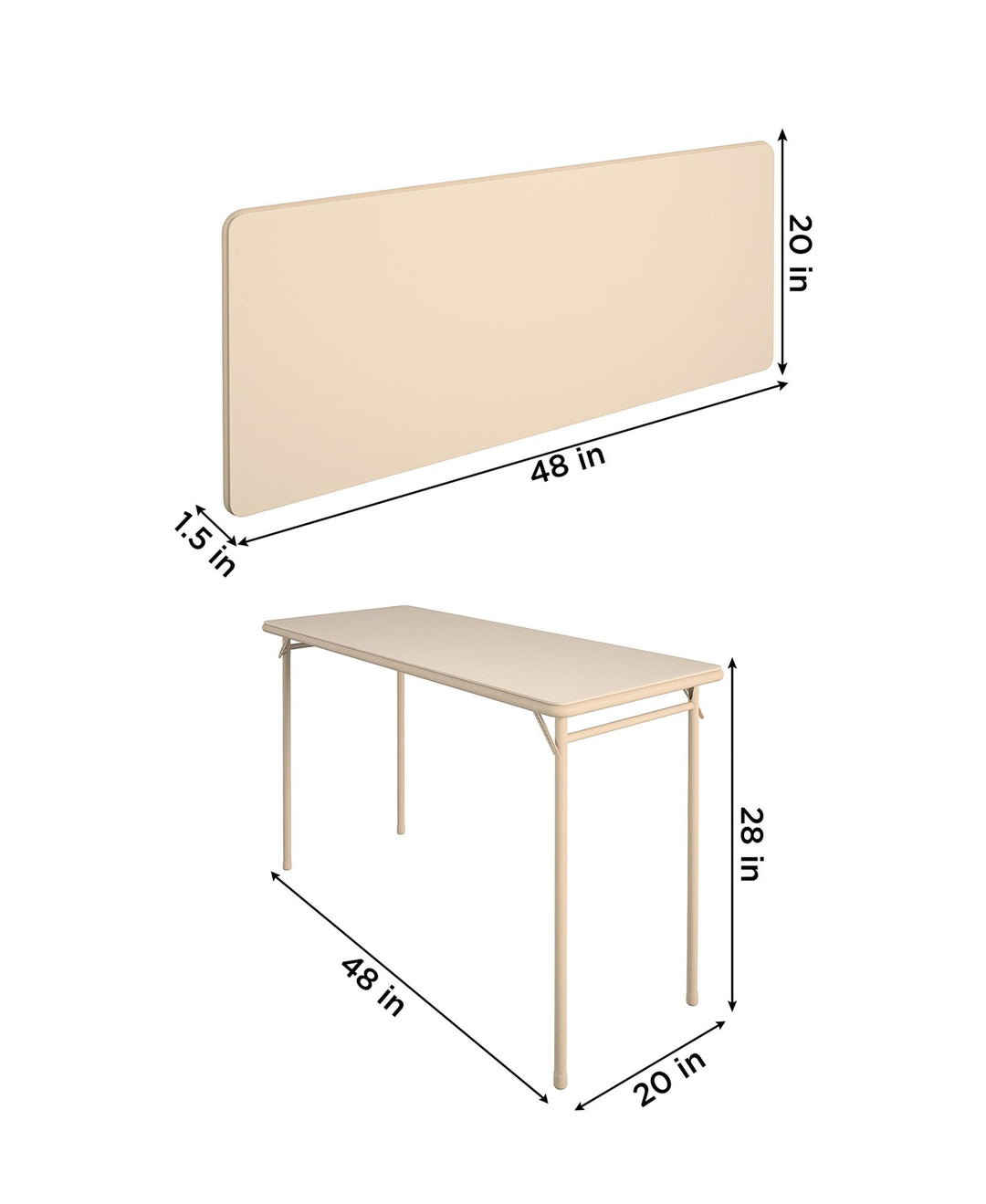 20 Inch x 48 Inch Vinyl Top Serving Folding Table for Indoor/Outdoor - Antique Linen - 20” x 48”