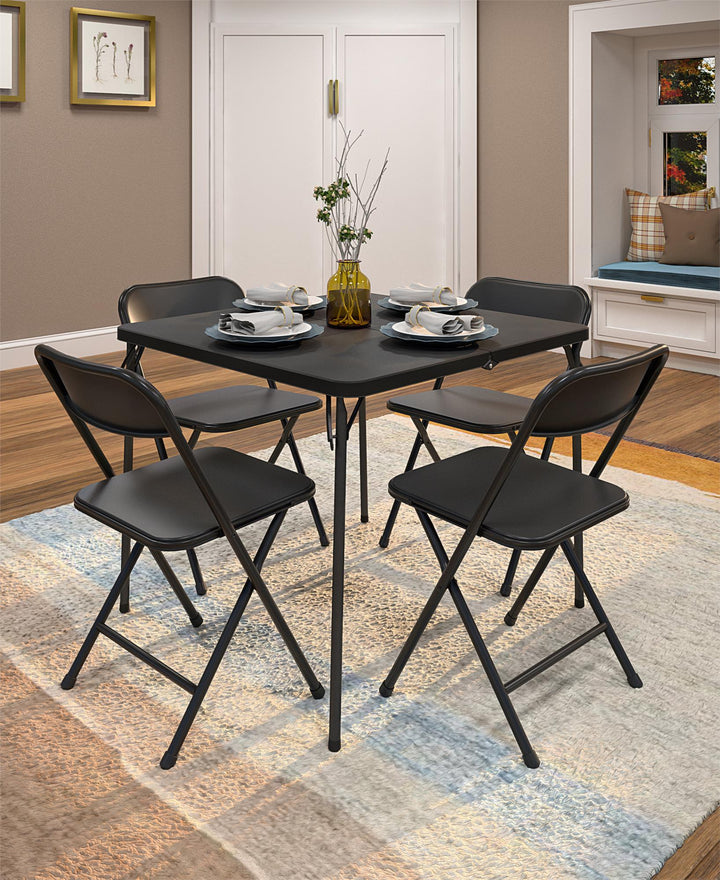 5-Piece Solid Resin Centerfold Table & Chair Dining Set - Black - 5 Piece