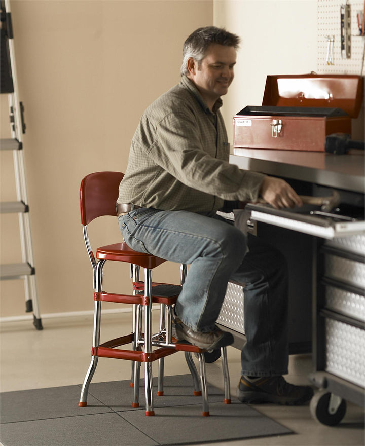 Stylaire Retro Chair and 2 Step Step Stool with Pull-Out Steps - Red - 1-Pack