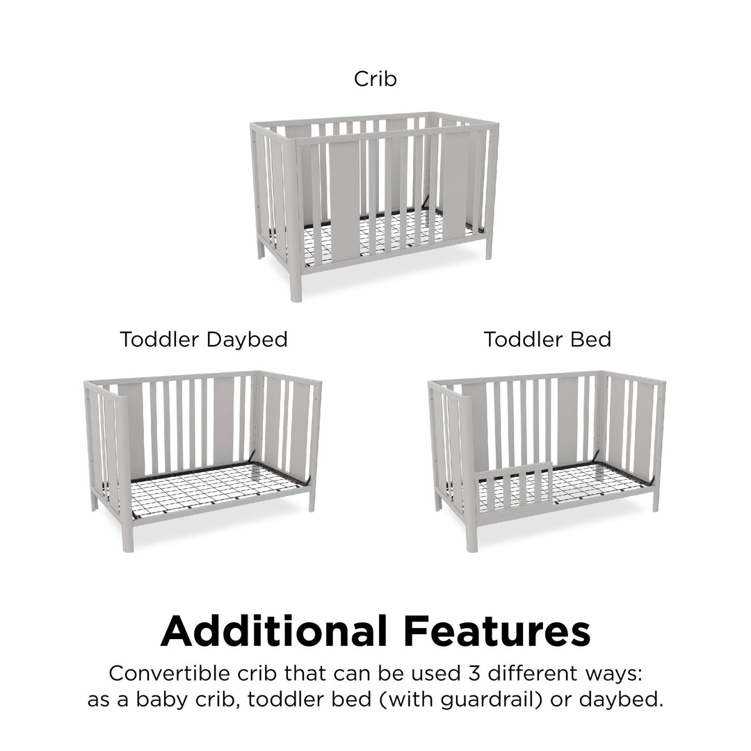 Crawford Curved Post 3 in 1 Crib with Adjustable Heights - Sharkey Grey