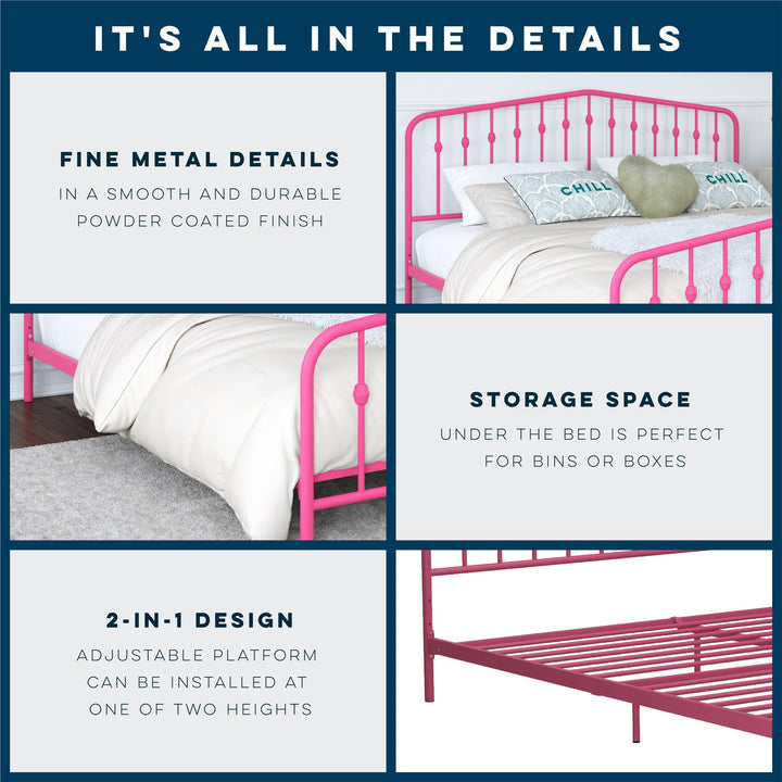 Bushwick Metal Platform Bed - Hot Pink - King