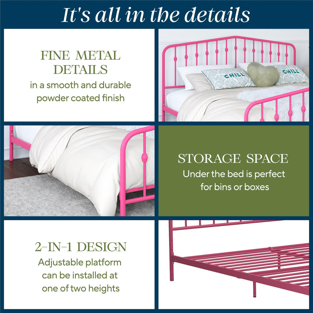 Bushwick Metal Platform Bed - Hot Pink - King