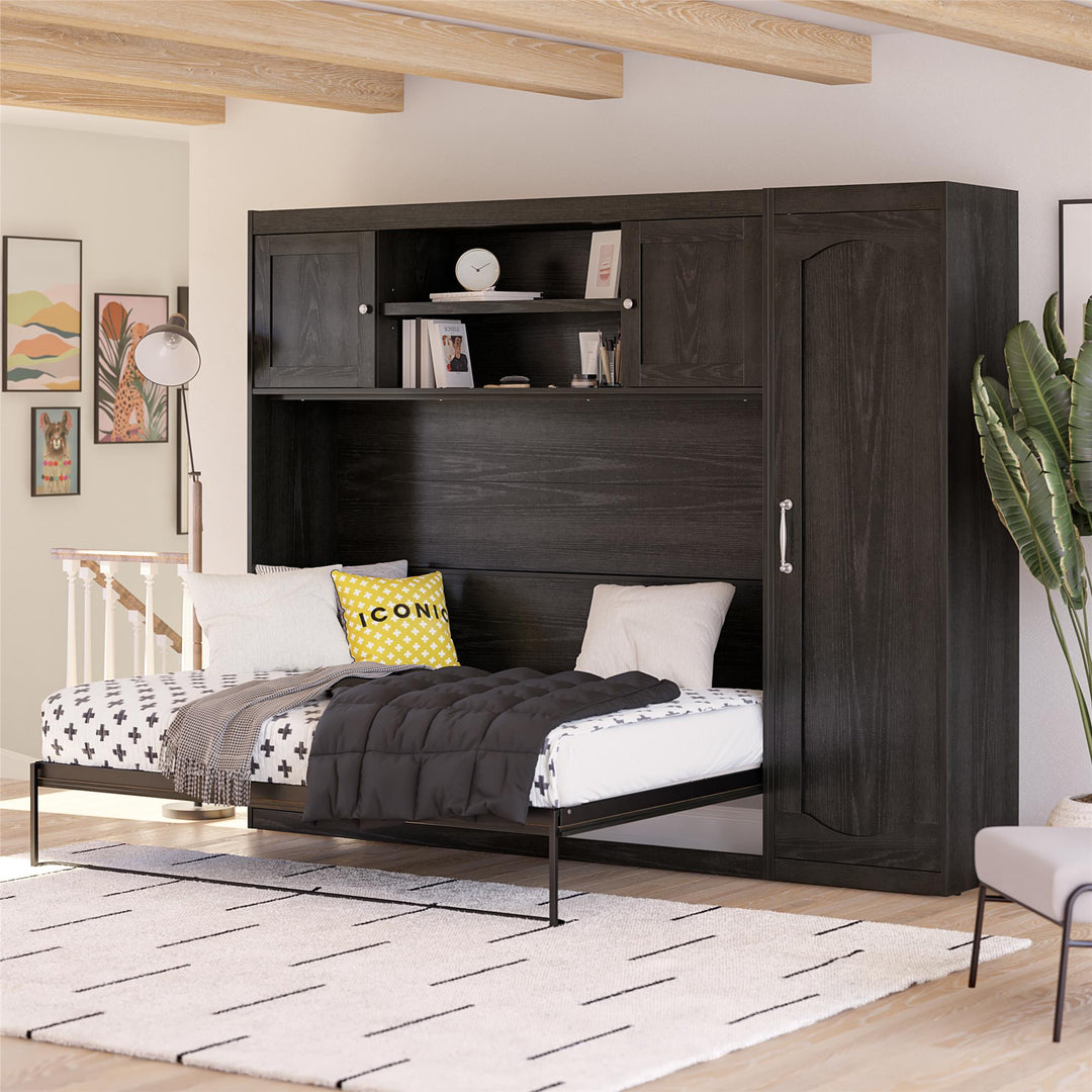 Her Majesty Full Size Daybed Murphy Bed with 1 Side Cabinet - Black Oak - Full